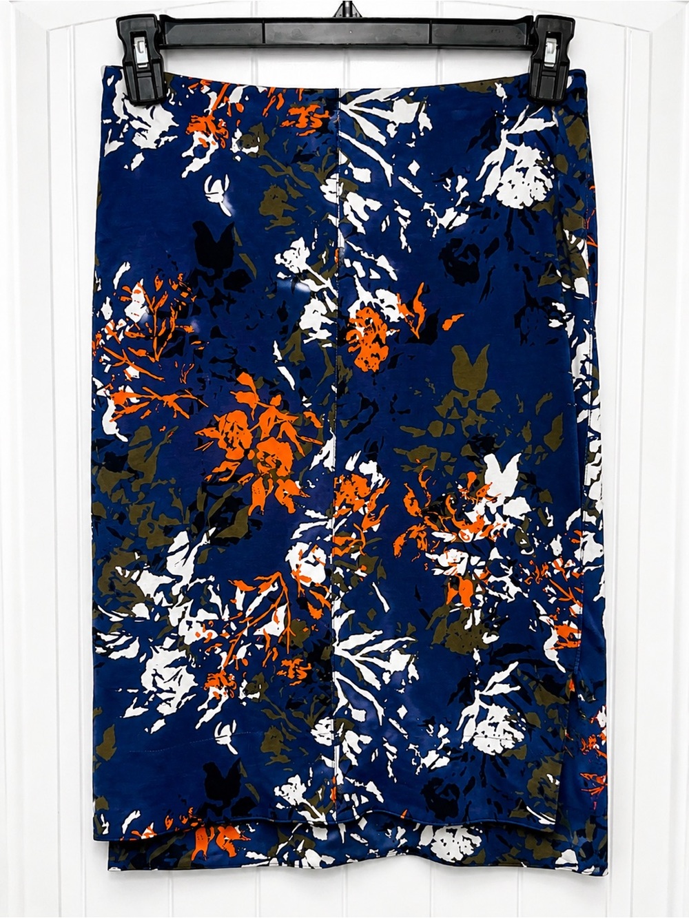 Lysse Floral Pencil Skirt Womens M Blue Orange Stretch Midi Career